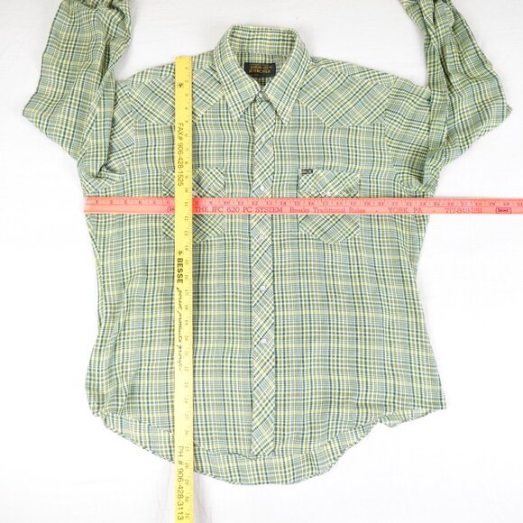 Vintage BAR-M RANCHER Western Pearl Snap Plaid Shirt Men's XL Collared Sawtooth - Picture 8 of 11